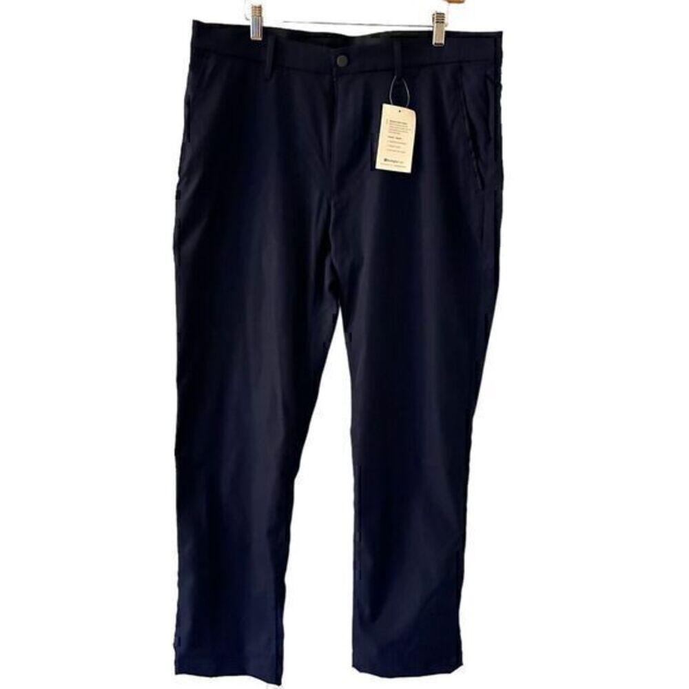 Lands End Mens Navy Blue Elastic Waist Double Pockets MCS Moisture Pants Size 37
